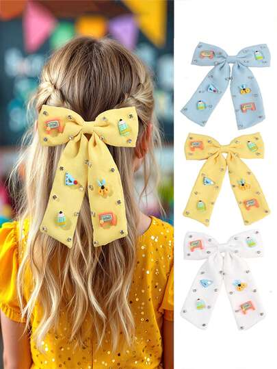 1 chiếc kẹp tóc nơ cho bé gái, thiết kế hình bút chì, phụ kiện tóc dùng cho mùa tựu trường, quà tặng cho trẻ em.