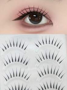 5对偶像团体假睫毛，A型卡通恶魔自然日常日系少女cosplay妆容透明轻盈睫毛 - 查看 1