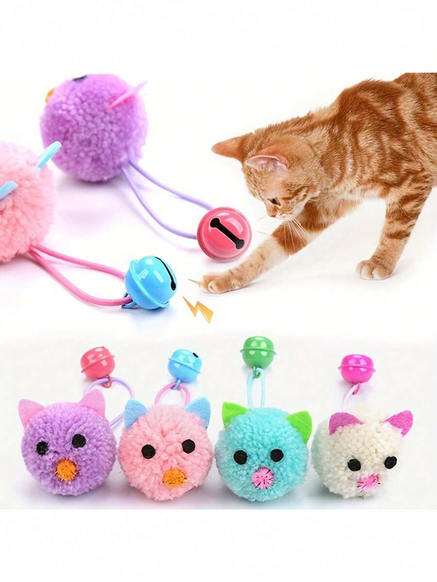 4pcs Cat Toys Set, Plush Ball With Bell, Plush Cat Ball Toys With Bells, Cute Cat Mouse Toys With Sound & Chewing Design, Interactive Indoor Cat Toys To Relieve Boredom And Destructive Behavior - View 1
