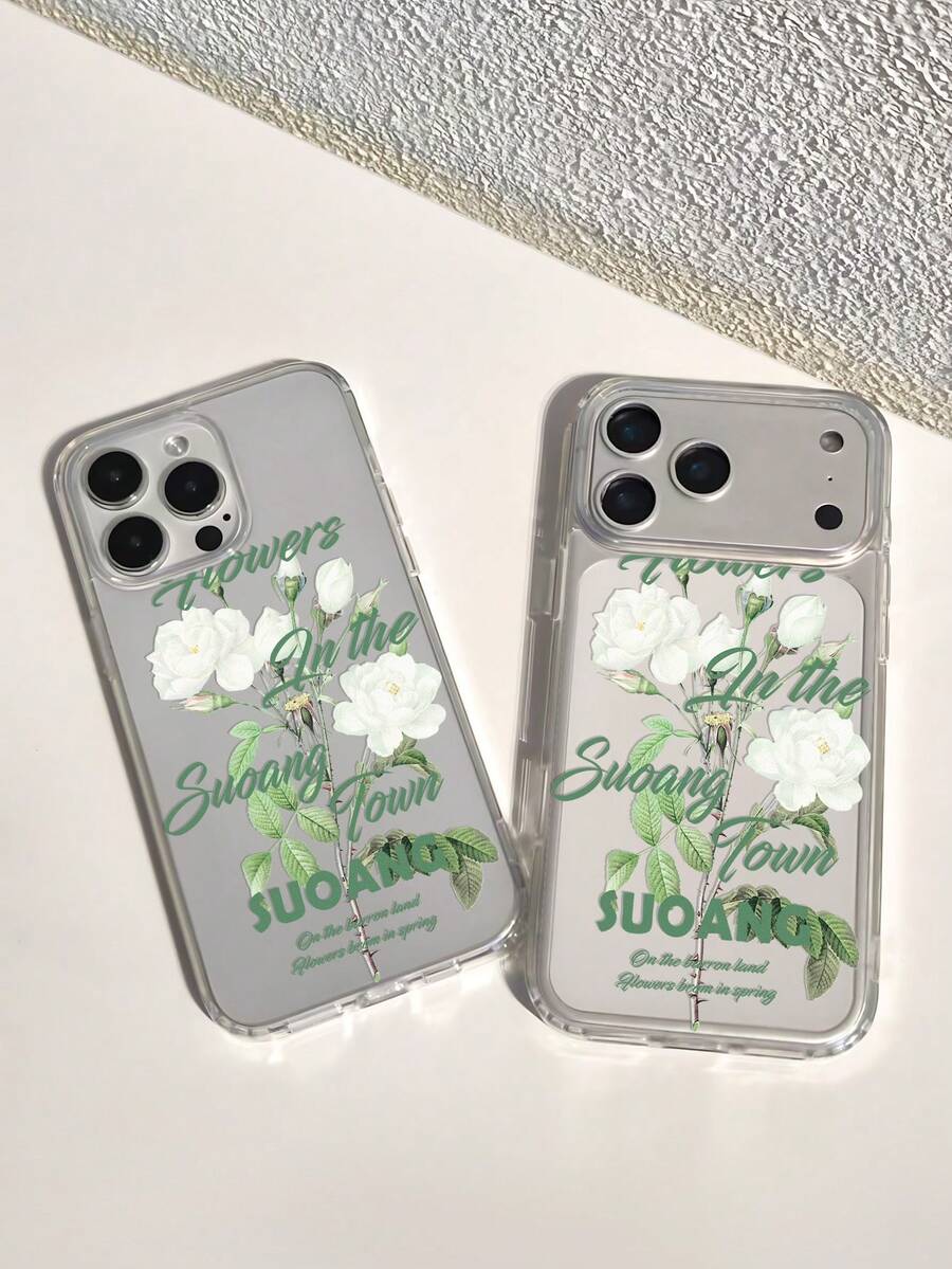 Ins风格复古法式白玫瑰花卉透明手机壳，小众清新文艺信件印花设计，适用于17/16/15/14/13/12/11 Pro Max/Plus，防摔柔软全包壳，耐磨防刮个性化保护套，温柔优雅少女风男女通用日常通勤百搭，为您的手机提供全方位保护，展现浪漫优雅的美感。 - 白玫瑰圖案 - 查看 1