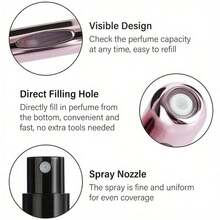 Frasco de perfume portátil recarregável (1 unidade), mini atomizador spray com bomba na base, borrifador de fragrância com visor, ideal para viagens, frasco de perfume recarregável, item essencial para viagens, frasco de perfume recarregável feminino, frasco spray com bomba, borrifador de fragrância para viagem, frasco de viagem selado à prova de vazamentos, em conformidade com as normas da TSA para líquidos. - 8ml - Ver 7