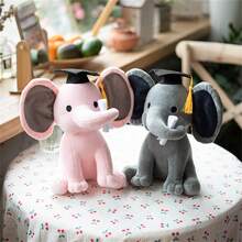 9.84 Inch/25cm Plush Graduation Elephant Doll, Soft Fluffy Stuffed Animal, Gray/Pink, Cute Home Decor, Children's Birthday Gift, Mother's Day, Graduation, Wedding Decoration, Christmas Gift - Multicolor - View 11