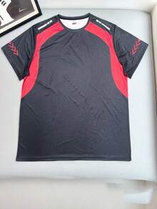 Plus Size Men's 3D Print Short Sleeve T-Shirt - Fashionable Black With Red Accents, Crew Neck, Soft Polyester Fabric, Machine Washable, Comfortable For All Seasons - Multicolor - View 2