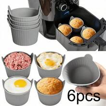 6pcs/Set Multi-Function Air Fryer Baking Cups, Non-Stick Round Muffin/Pie Molds, Reusable, Evenly Heated And Easy Release, Striped Texture Design, Suitable For Cake Making - Multicolor - View 2