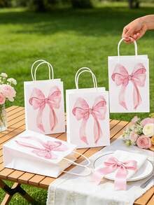 2/4/12 piezas Bolsas de regalo con asa de lazo rosa, bolsas de fiesta para baby shower, bolsas de regalo, bolsas de papel para compras de cumpleaños de niñas, suministros de embalaje de regalos de cumpleaños, bolsas de regalo para baby shower, decoraciones para revelación de género, bolsas de fiesta para despedida de soltera y boda, bolsas de regalo de cumpleaños, bolsas de fiesta con lazo, decoraciones de fiesta de cumpleaños rosa con lazo, decoraciones de fiesta con lazo, suministros de fiesta de baby shower, bolsas de regalo de baby shower - lazo rosa - Ver 7