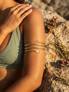 1pc Bohemian Vacation Style Lava Open Arm Chain Fashion Bracelet, Liquid Geometric Metal Bangle, Perfect For Parties, Gifting, Daily Wear And Travel - Gold 4 - View 8