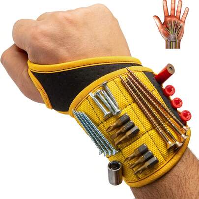 Muñequera ajustable para hombres con ventosa - Cinturón portaherramientas de alta calidad, cinturón portaherramientas con ventosa completa, utilizado para asegurar tornillos, con una fuerte succión, conveniente y práctico, gran transpirabilidad, adecuado como regalo para padres, esposos, abuelos y trabajadores