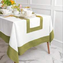 1pc Line Home Linen Tablecloth For Rectangle Tables - Striped White & Olive Green Design, Machine- Durable Fabric, Easy-Care Kitchen & Dining Table Cover (51x51\/51x70\/56x83\/56x103 Inch), Rectangular Tablecloth, Summer Tableware, Modern Tabletop, Highquality Textile, Dinner Party Hosts - Nhiều màu - Xem 1