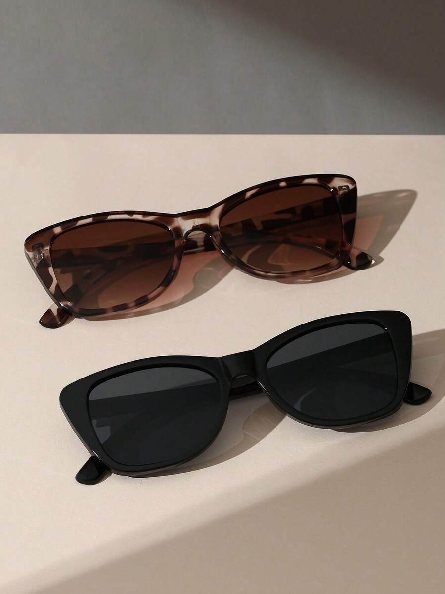 两副女士方形未来主义眼镜，适合户外活动、约会、朋友聚会、海滩配饰