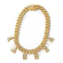 1 chiếc vòng cổ khắc tên theo yêu cầu. Vòng cổ chữ cái đính đá Zirconia mới, kiểu dây xích Cuban màu hồng, tự làm, ghép nối, dành cho cặp đôi, vòng tay cá nhân hóa. - Nhiều màu - Xem 7