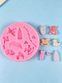 1个迷你牛奶瓶熊形硅胶烘焙模具，幼儿玩具 - 彩色 - 查看 1