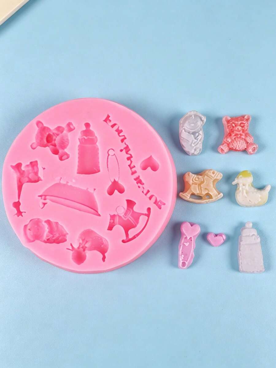 1个迷你牛奶瓶熊形硅胶烘焙模具，幼儿玩具 - 彩色 - 查看 1