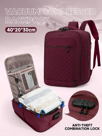Wizz Air Ryanair Cabin Backpack 40x20x30cm - Anti-Theft Travel Backpack With Lock, 14-Inch Laptop Compartment, Includes Vacuum Compression Bags And Manual Pump, Compact Seat And Cabin Organizer, Suitable For Short Trips, Unisex Minimalist Design, Cabin Bag, Compact Travel Gear, Fashion Travel Bag, Secure Zipper Closure