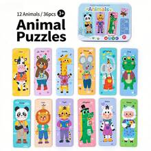 Kids Cartoon Animal & Vehicle Pattern Tin Box Matching Puzzle, Early Learning Cognition Educational Toy, Birthday Gift For Kids - Multicolor - View 12