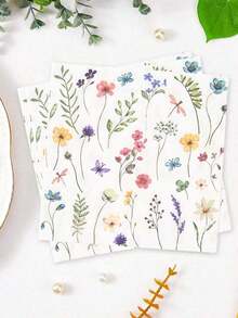 16pcs Disposable Floral Patterned Paper Napkins, Spring Flower Design Paper Napkins, Cute Flower Tableware Decor, Suitable For Birthday, Tea Party, Wedding, Baby Shower, Home Decor, Tabletop, Party Supplies, Wedding Supplies, Bridal Shower And Birthday - 野花16pcs - 查看 3