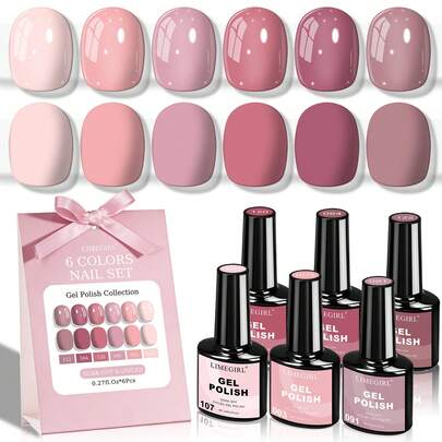  Set de esmalte de uñas en gel de color nude de LIMEGIRL - 6 colores de esmalte de uñas en gel nude rosa transparente, textura transparente, serie Intoxicated Rose para manicura, set de regalo, 6 botellas de 8ml