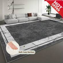 Alfombras de área lavables para interiores, disponibles en múltiples tamaños, alfombra rectangular de terciopelo grande para sala de estar, alfombra suave resistente a las manchas y al agua, fácil de limpiar, con borde de mármol moderno en negro y blanco para dormitorio, cocina, patio, terraza, remolque, pasillo, jardín, decoración del hogar - A - Ver 13