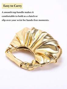 Spring New Arrival Women Handbag, 1pc Solid Color Pearl Glossy PU Cloud Bag, Ladies' Cloud Pleated Handbag, Foldable Golden Fashion PU Leather Underarm Bag, Women's Cute Casual Versatile Handbag & Purse, Elegant Clutch Bag For Women, Fashionable Clutch Bags,Stylish Party Accessory,Women's Clutch Top Handle Satchel Shoulder Crossbody, Fashionable And Concise Stitching Design With Elegant Elegant For Lady, Foldable And Wrinkled Bag Style, Perfect For Party Wedding Prom Dinner/Banquet, Matching With Holiday Party Dress Evening Dress & Sequin Dress[US Local Warehouse] - 彩色 - 查看 9