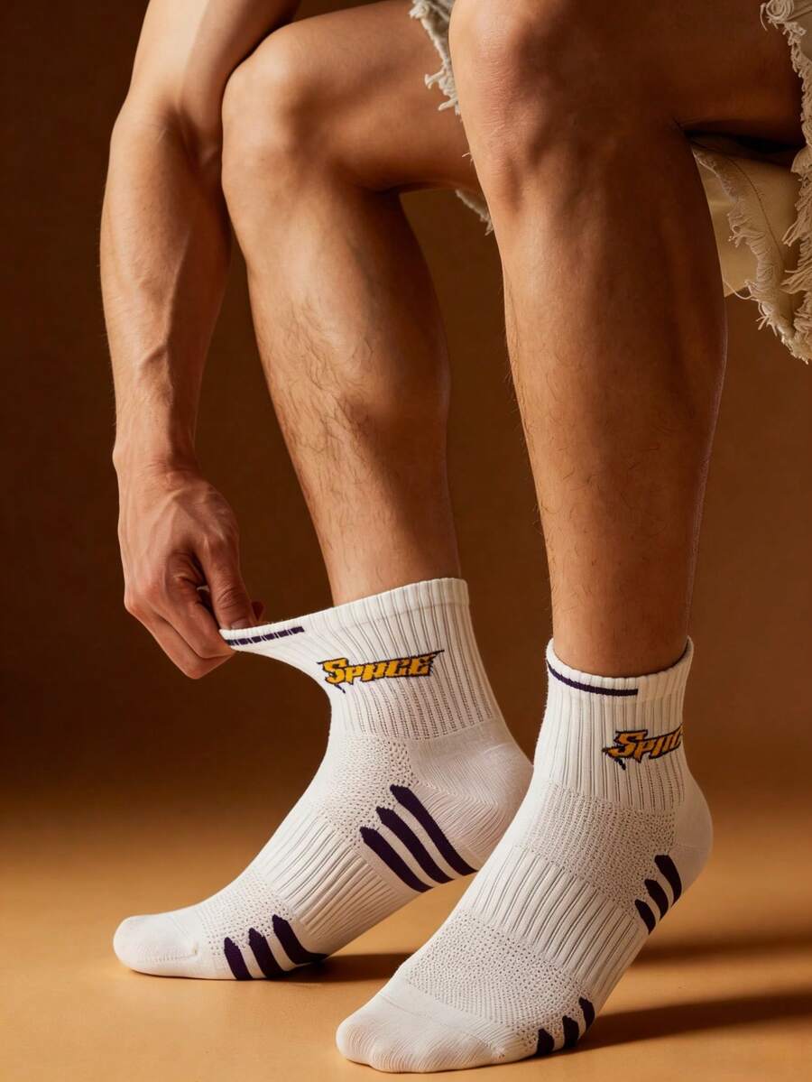 1 Pair Men's Socks, Suitable For All Seasons, Soft & Breathable, High Elasticity Moisture-Wicking, Durable & Non-Binding, Ideal For Daily Commute, Leisure, Basketball, Cycling, Hiking, Running, Sports & Fitness Training, Great Gift Choice For Men - Multicolor - View 1