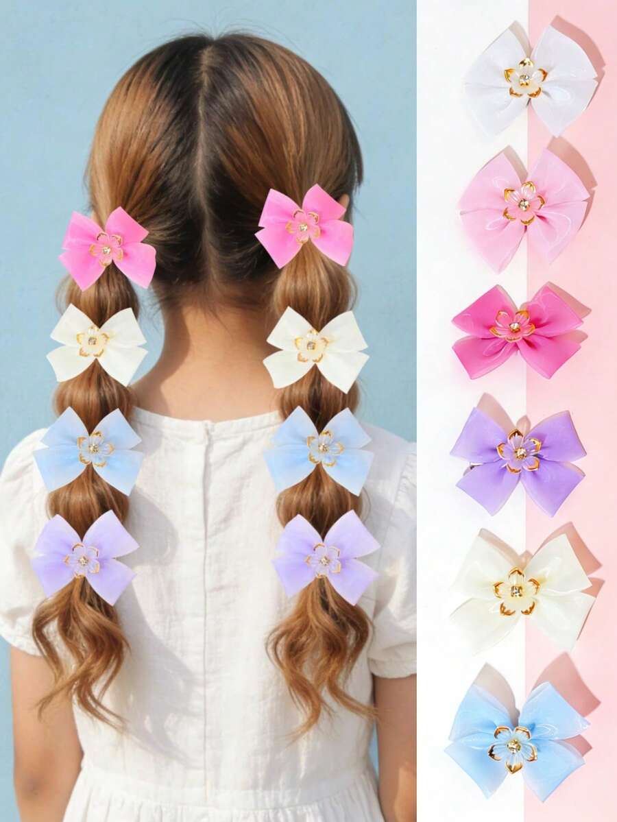 10 chiếc kẹp tóc hình nơ hoa lưới dễ thương dành cho thiếu nữ, phụ kiện kẹp tóc thanh lịch kiểu tiên nữ. - Nhiều màu - Xem 1