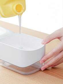 1个厨房皂液器，洗洁精分配器，带海绵架，附赠洗碗海绵，可重复填充大容量皂液器，创意塑料按压式皂液器 - 白色 - 查看 6