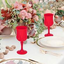 1/3/6/12pcs Reusable Vintage Diamond Textured Plastic Wine Glasses/Champagne Flutes, Suitable For Party And Wedding Juice Cups, Dishwasher - Red - View 4