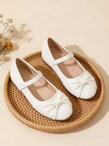 1 Pair New Elegant Girls White Mary Jane Shoes With Ruffle Bow, Comfortable For School, Wedding, Daily Wear, Party And More Occasions - White - View 3