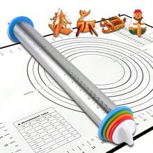 Bộ dụng cụ nướng bánh bằng thép không gỉ chống dính có vạch chia và thảm nướng silicon, có thể tái sử dụng, dùng để nướng pizza, bánh quy, bánh bao. - Nhiều màu - Xem 13