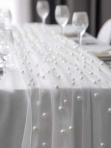 1 pieza Decoración de fondo de gasa blanca perla, Prop de fotografía, Decoración de escena de boda y cumpleaños, Gasa transparente, Decoración de mesa de postres, Mantel de tul para mesa, Mantel de boda al aire libre de gasa perlada - Hilo de perlas - Ver 3
