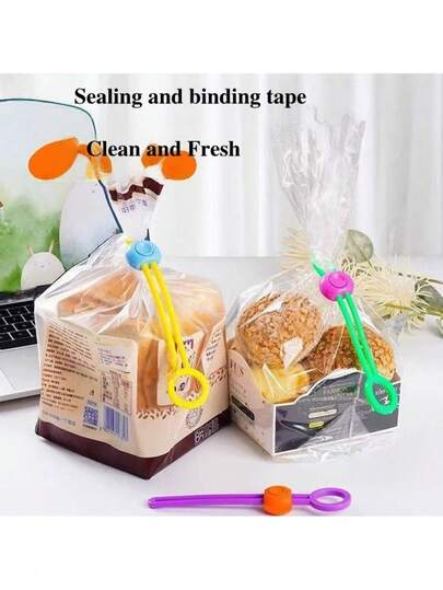3/6/12包装三色零食保鲜扎带，创意食品密封扣，金属丝收纳绳整理器，厨房收纳保鲜工具