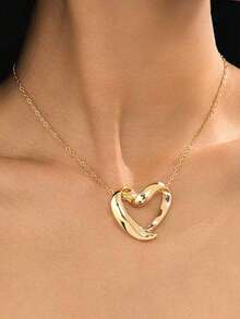 1 pieza Collar con colgante de corazón hueco dorado minimalista y versátil, adecuado para uso diario, citas, fiestas de las mujeres, gran regalo para amigos - Dorado - Ver 1