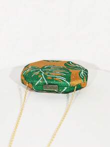 Dedoo Crystal Bag Encrusted With Green Leaves Rhinestone Bag Clutch Bag Chain One Shoulder Evening Bag Chain Handbag, Dinner Party, Party, Preferred. - Green - View 7