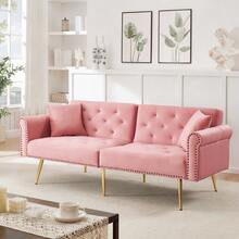 Modern 2-Seater Sofa Bed – Velvet Upholstery, 3-Position Adjustable Backrest & Gold-Plated Metal Feet. Stylish Sofa With Sleeping Function – Space-Saving, Durable, Ideal For Small Rooms. - 粉色 - 查看 6