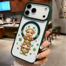 Funda Mate Antigolpes Rígida vaquillos tréboles disfraz cute verde Borde Silicona Suave para iPhone 11 13 15 Pro mini Max Plus - Verde - Ver 3