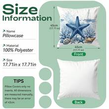 1pc Nautical Watercolor Style Pattern Pillow Cover, Single-Sided Printed Cushion Cover, Suitable For Living Room, Bedroom, Home Decor, All Season - Multicolor - View 2