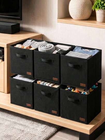 1/2/3/4/6 pièces Boîte de rangement pliable 30x30x30 cm - Bac de rangement en tissu minimaliste avec poignées - Rangement pour placard, étagère et maison