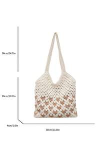 Hollow Woven Heart Crochet Lining Ins Style Shoulder Bag, Minimalist Cotton Crochet Tote Bag Suitable For Commuting, Daily Use, Student, Beach, Vacation - Beige - View 11