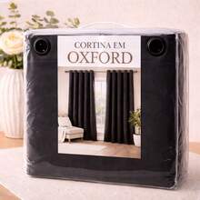 Cortina Oxford 4,00 Metros Sala Quarto Cozinha com Ilhós Tecido Grosso Semi Blackout Várias Cores e Tamanhos - Preto - Visão 3