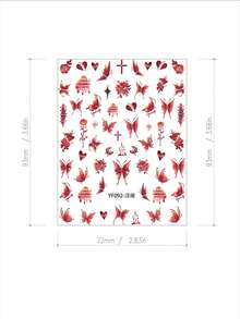 1 pieza Pegatina de arte de uñas con rosa de mariposa roja exquisita, calcomanía en relieve 3D, adecuada para salón de uñas y decoración de uñas DIY personal - Rojo - Ver 4
