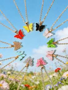 10pcs Assorted Color Butterfly Alloy Necklace Set For Women - Multicolor - View 4