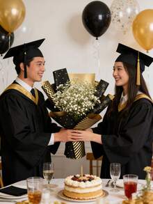 12pcs 35*50cm Black & Gold Gift Wrapping Paper, Polka Dot/Stripe/Snowflake Pattern, Floral Bouquet Packaging, Flower Arrangement Supplies, Gift Wrapping Paper, DIY Gift Packaging And Decoration, Suitable For Graduation Ceremony, Graduation Celebration, Birthday Party, Anniversary, Back To School Season - Multicolor - View 10