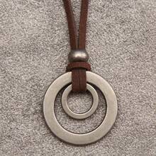 1 Piece Of Vintage Double-Ring Alloy Pendant Necklace, Adjustable Cord Necklace Jewelry For Men And Women - hố nước nông - Xem 6