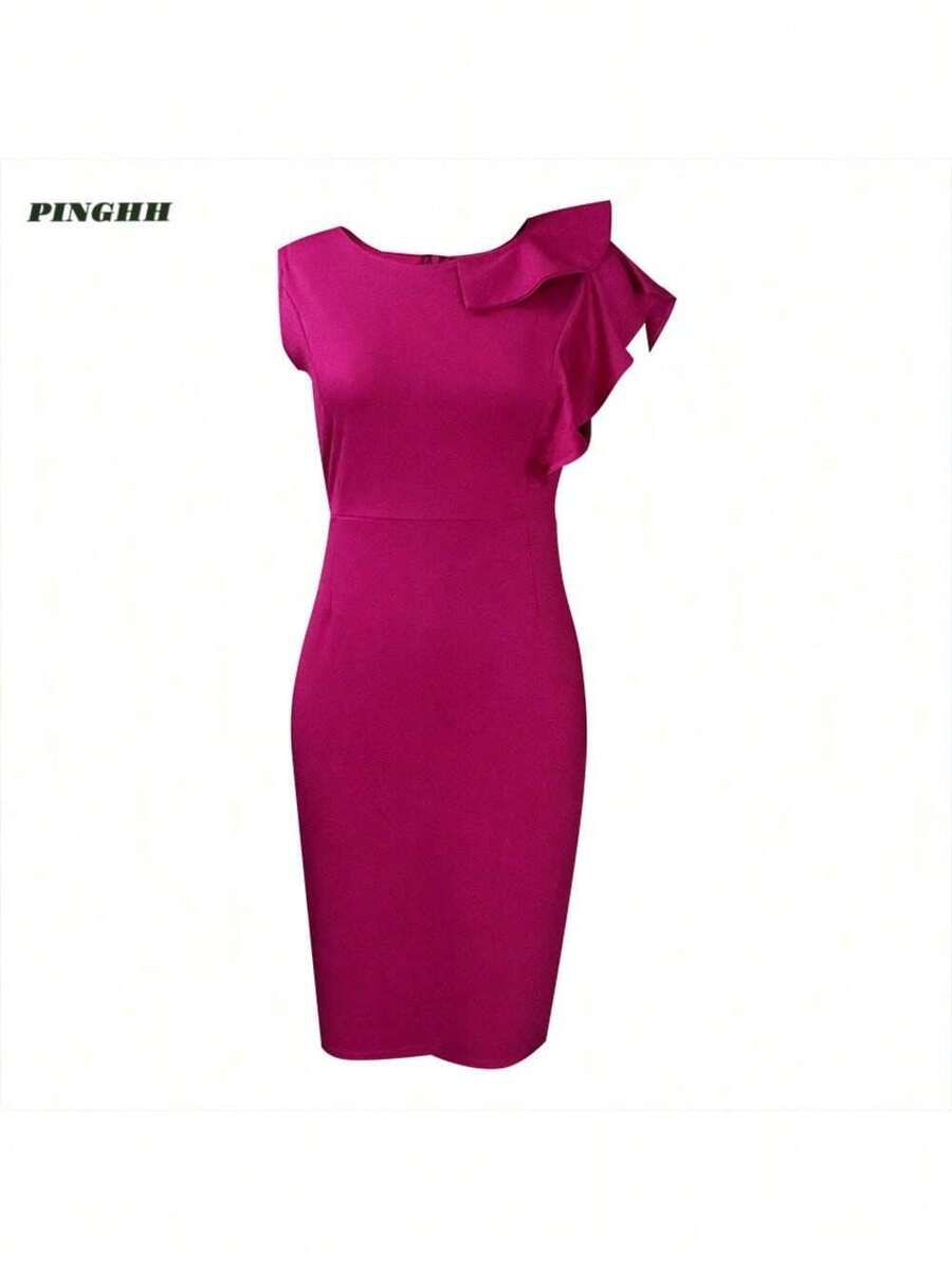 Women's Sleeveless Formal Midi Dress With Ruffles And Fitted Cut - 紫色 - 查看 1