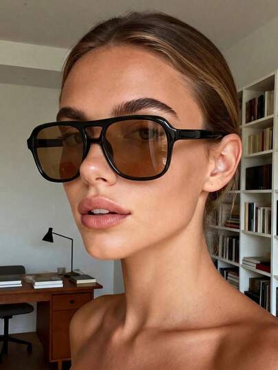 1 Cặp kính gọng nâu cổ điển, kiểu dáng unisex, thích hợp làm quà tặng ngày lễ, phong cách đường phố, kỳ nghỉ biển nhiệt đới, hẹn hò và các dịp khác, cũng phù hợp cho mùa tựu trường, đại học và phong cách sinh viên.