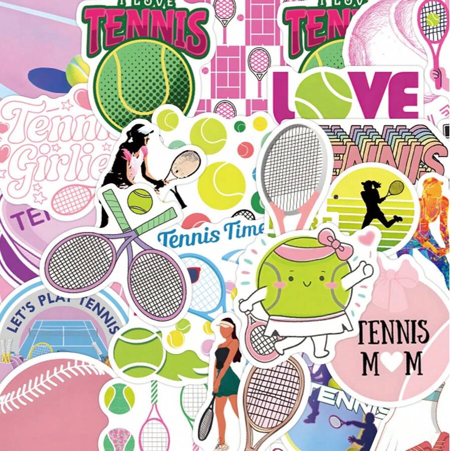 50入粉色網球運動貼紙,Love Tennis 裝飾禮品,塗鴉美學貼紙,乙烯基防水,適用於筆電、手機、汽車、滑板、水壺、剪貼簿、電腦、日記、學校用品 - A - 查看 1
