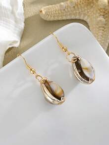 2 đôi bông tai dáng vỏ sò acrylic phong cách retro thanh lịch, giản dị, thích hợp cho nữ giới đeo hàng ngày, đi biển và dự tiệc. - Vàng - Xem 5