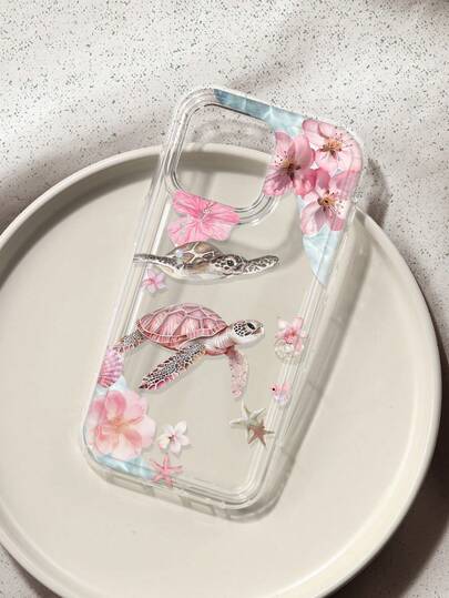 Pembe Deniz Kaplumbağası ve Sakura Baskılı Şeffaf Kılıf, 13/15/16/17pro/17/14/17/15pro/15 Plus/15 Promax/7plus/8plus/X/Xs Max/Xr/11pro/12pro/13pro/14pro/12mini/13mini/11promax/12promax/13promax/14promax/14plus/17pro Max/17Air/6/6s Plus/7/8/16Pro/16plus/16promax/SE2/17promax ve ile uyumludur. Galaxy/A54/A14/A12/A13/A15/A32/A33/A24/A52S/S20/S21/S22/S23/S24/S23Plus/S24ultra/S25/A15/A33/A23/A07/A17/S26/A56/A57