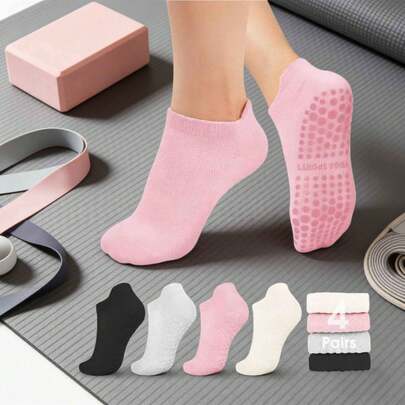 4 pares de calcetines antideslizantes de yoga y pilates para mujeres, calcetines de tripulación pegajosos de pilates aptos para estudio, hogar, entrenamiento, baile y uso hospitalario
