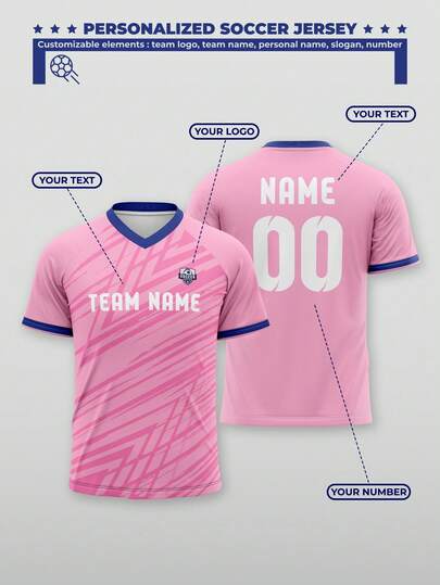 1pc 2026 Season Custom Designed Football Jersey, Made With Pink Printed Color, Suitable For Outdoor Sports, Football Matches, And Football Viewing