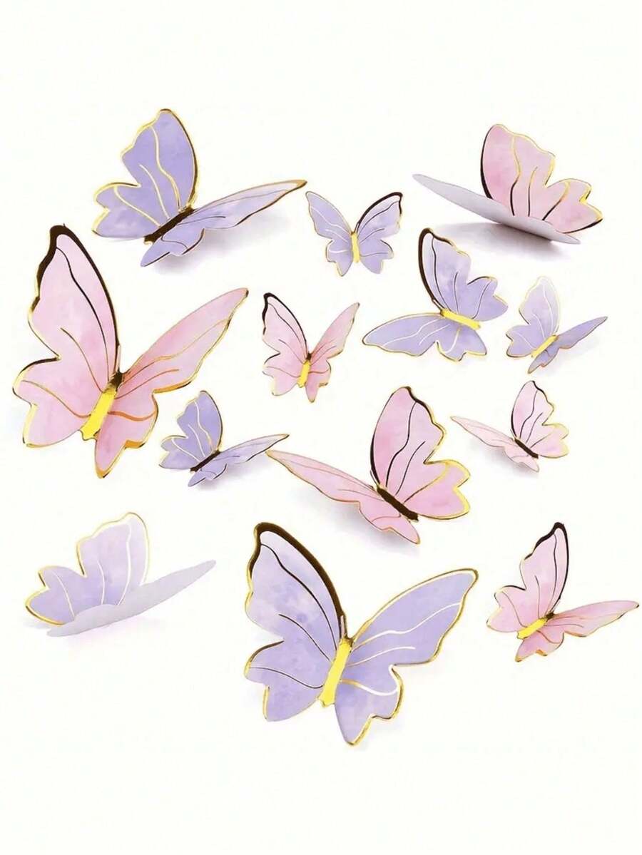 40pcs Butterfly Shaped Cake Decorations, 3D Paper Butterfly Cupcake Toppers, Women's Birthday Anniversary Party Decor, Pink & Purple Butterfly Wall Stickers Backdrop, Suitable For Wedding, Party, Birthday, Anniversary, Theme Party, Decoration, Home, Cake, Mother's Day